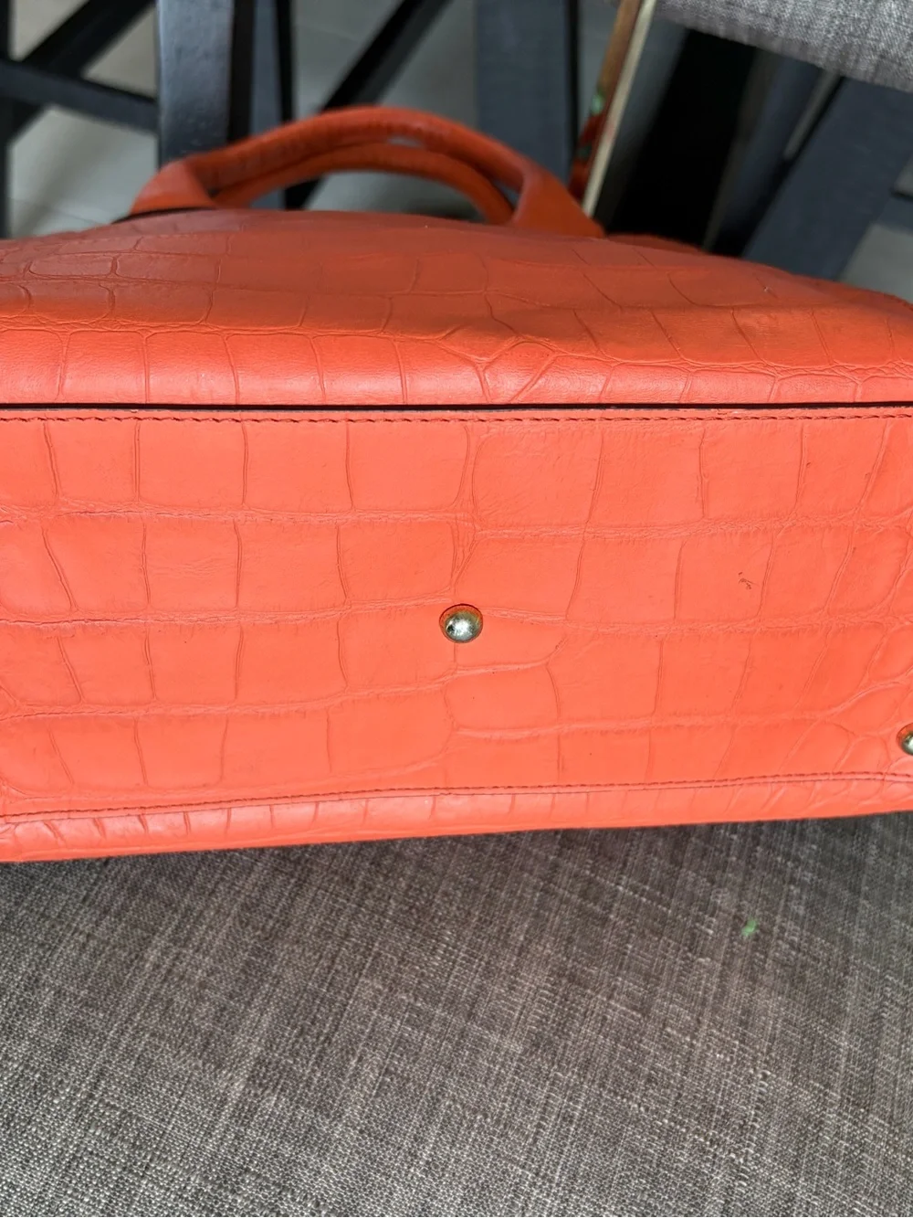 Mcm Orange Croc-Embossed Leather Tote Bag